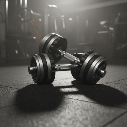 Dumbbells on dark gym floor