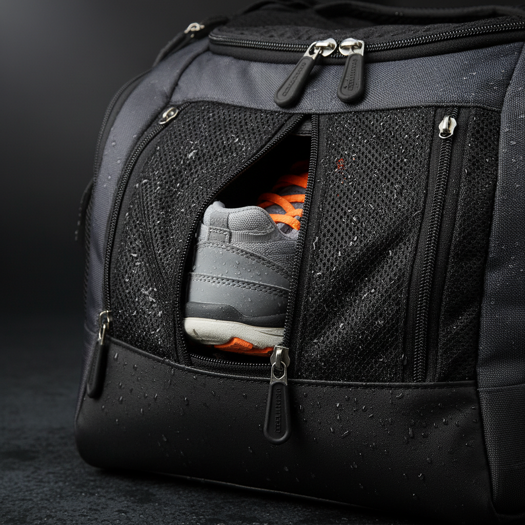 Gym bag shoe compartment detail